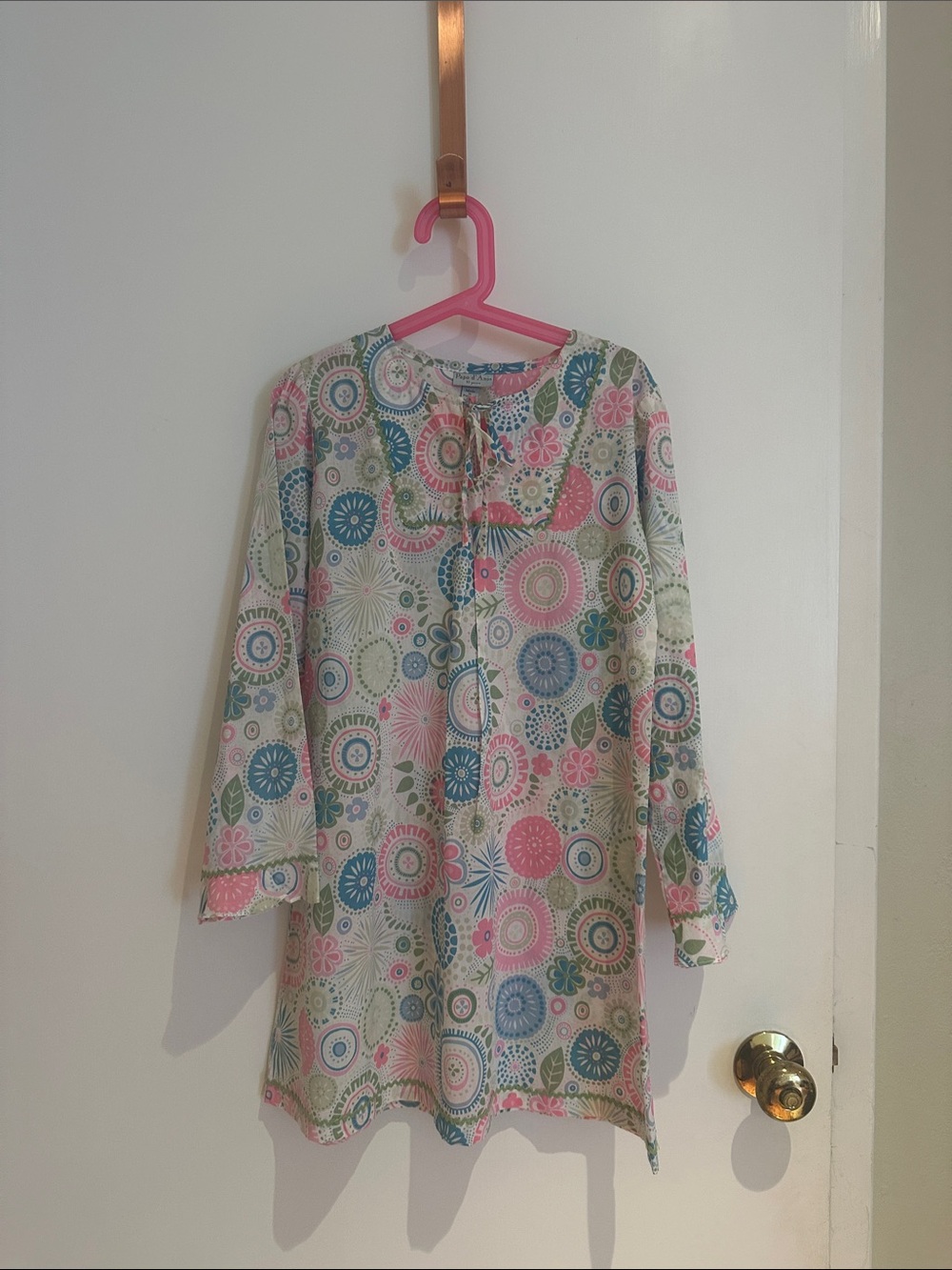 Papo d’ Anjo Kids Long Sleeve summer dress in Pink, Blue & Green